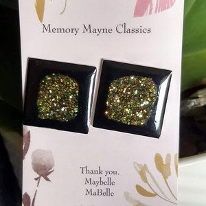 3/$25 vintage 80s black glitter square earrings